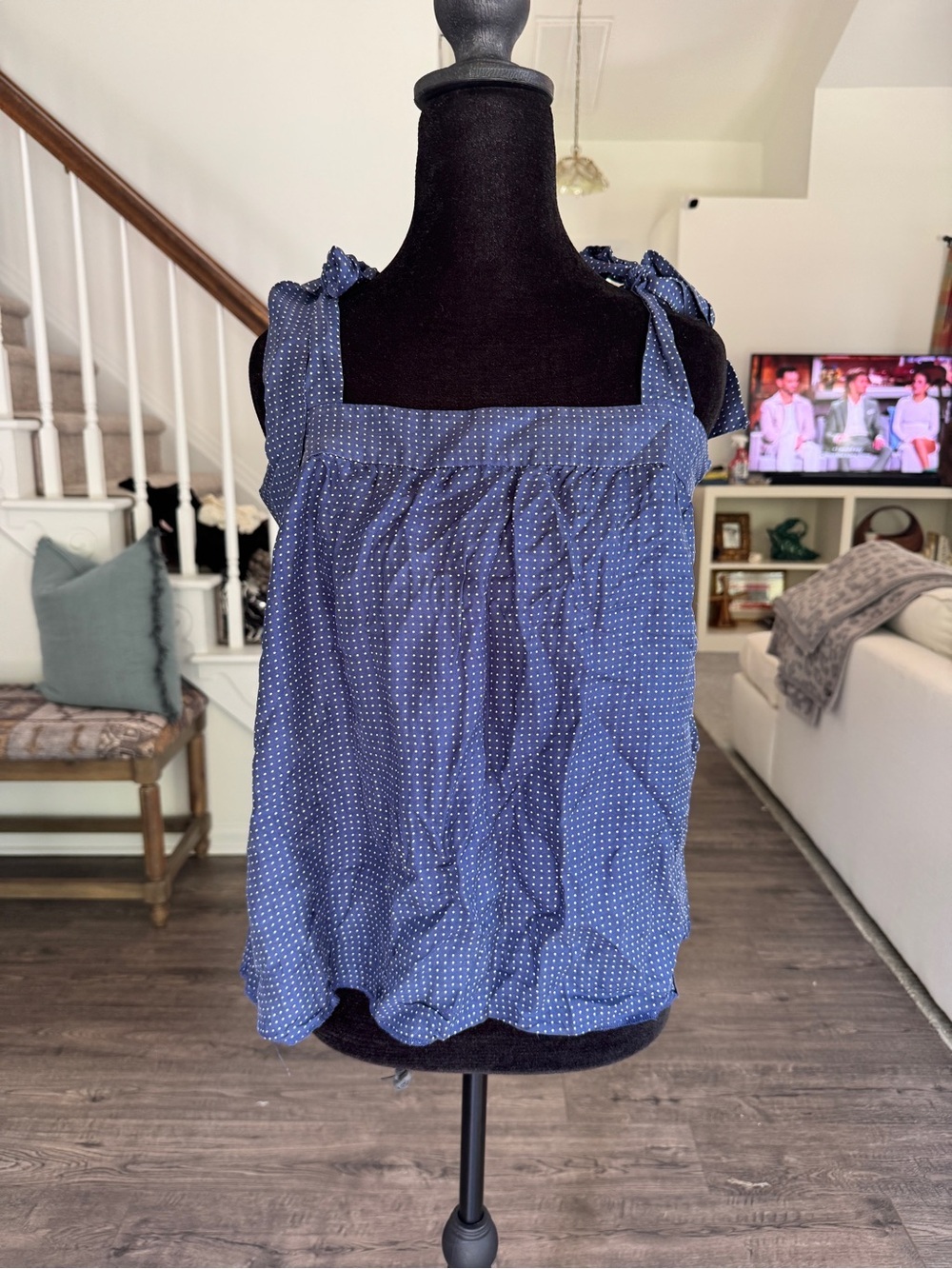 J. Crew Blue Polka Dot Tie-Shoulder Camisole 100% Silk
